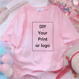 T-shirts Femmes Mode d'été Rose Chemise d'impression personnalisée Femmes DIY Votre comme Po ou Logo Top Tees Processus de transfert de chaleur T-shirt Femme