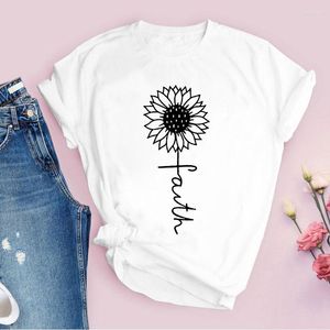 T-shirts pour femmes Summer Flower Faith Imprimer Femmes Esthétique Drôle T-shirts Dames Tees 90s Manches Courtes Tops T-shirt Femme Vêtements 2023