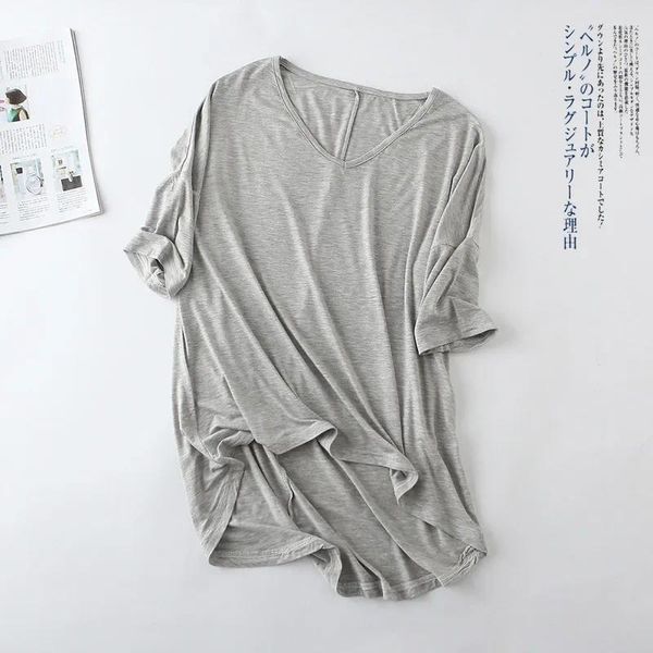 T-shirts Femmes Été Filles Gris T-shirt Femme Casual Col V Top Oversize Bat Manches Lâche Tshirt Femmes Modal Undershirt Dames Tops