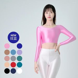 Camisetas de verano para mujer, camisetas cortas de satén brillantes para mujer, traje de baño de manga larga, camisetas sin mangas brillantes de talla grande, camisetas ajustadas opacas para Yoga