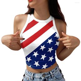 Camisetas para mujer Verano 4 de julio Cultivo Top Chaleco Mujeres Día de la Independencia Bandera Sin mangas Fuera del hombro Tanque Chica Camisola corta Sun-Top2024