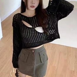 T-shirts pour femmes Chemise ample d'été Casual Spicy Girl Attire Women Respirant Knit Cover-up Sun-Protect Hollow Out Crochet Pulls Crop