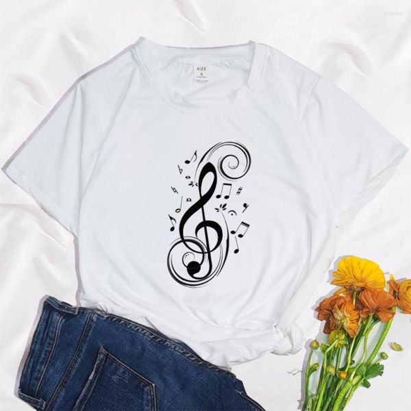 Camisetas para mujer Música de verano Amor Dulce Tendencia Ropa con estampado Kawaii Camiseta para mujer Estética Gráfico Blanco Manga corta Poliéster