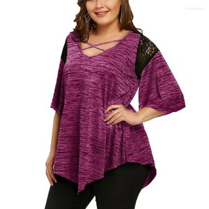 T-shirts pour femmes T-shirt décontracté de taille plus taille 7xl 6xl 5xl Fashion Lace Irregular Lotus Leaf Sheve Shirt