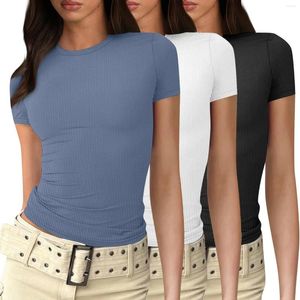 T-shirts pour femmes Ribber d'été pour femmes sexy slim de base 3 pièces à manches courtes Crop Top Casual Spicy Girl Y2k Clothes Streetwear