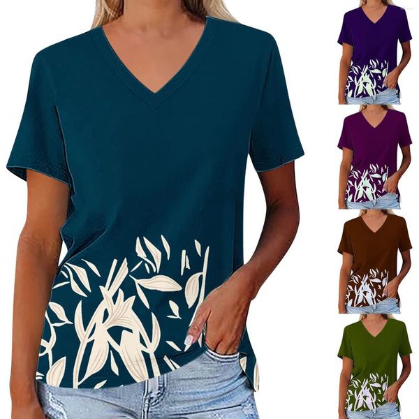 Camisetas para mujer, camiseta informal holgada de manga corta con cuello en V de verano, paquete de Top largo con capas de tortuga para mujer