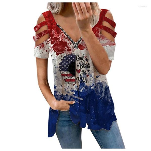 T-shirts pour femmes T-shirts d'été Fleur colorée Impression 3D Streetwear Mode féminine Chemise à glissière surdimensionnée florale Off Shoulder Girls