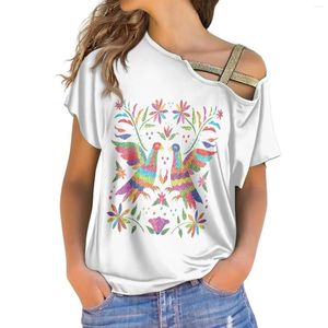 T-shirts pour femmes Summer Traditiona Mexico Top pour femmes Pull ample Blouses Fashion Print T-Shirt Off Shoulder Short Sleeves Clothing