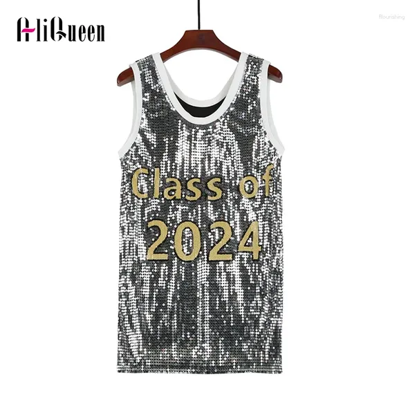 Camisetas para mujeres Summer Mujeres letras estampadas de lentejuelas camiseta casual sin mangas o cuello insulto tees streetwear sportwear y2k