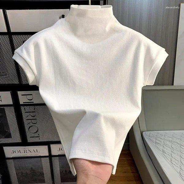 Camisetas para mujer Camisa de verano para mujer Medio cuello alto Manga corta Crop Tops Slim Moda Camisetas blancas Casual Sexy Coreano Y2K Camiseta Ropa Mujer