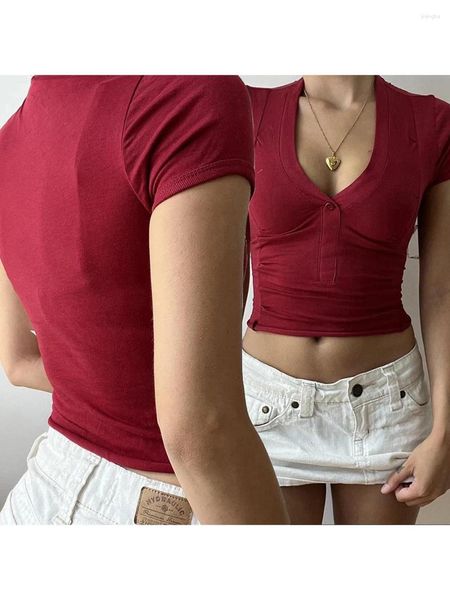 T-shirts pour femmes T-shirt Summer T-shirt Colombe Color Color Tops Polyester avec Slim Fit V couche à manches courtes