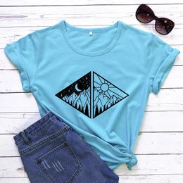 Camisetas para mujeres Sun y luna Camiseta de camiseta estética Summer Camping Top Top Fashion Women Adventure Camiseta Drop