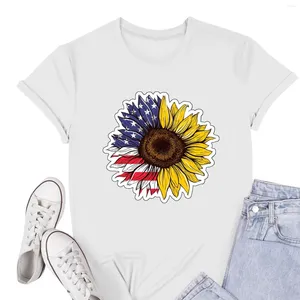 T-shirts de femmes T-shirts Sunflower America Flag Graphic Tee 2024 USA Shirt Women Fième de juillet T-shirt Jour de l'indépendance