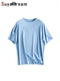 Dames t shirts suyadream vrouwen losse zijden linnen katoenen vaste vleermuis mouwen gezellige tees 2023 lente zomer simpel top blauw wit