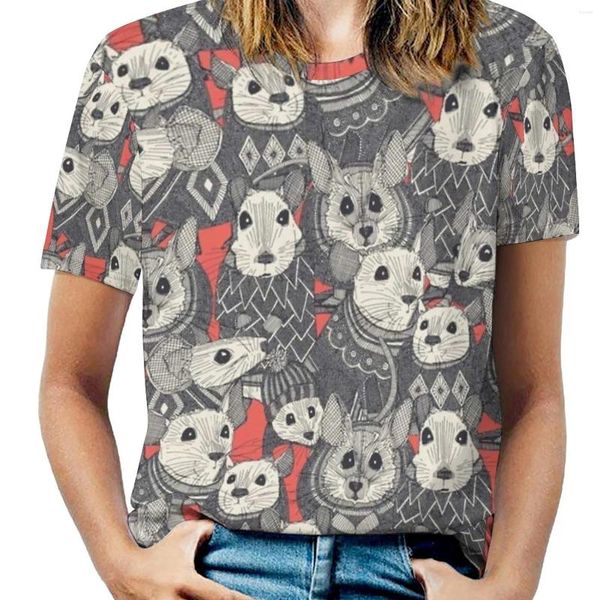 T-shirts T-shirts pour femmes souris Coral T-shirt de femme rouge Spring and Summer Crew Couw Pullover Top Top Mouse Rodent Animal