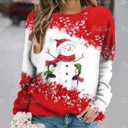 Dames T-shirts Trui Pullover Kerstfeestkleding Herfst T-shirt met lange mouwen Imitatiekatoen O-hals Top Casual Sweatershirt