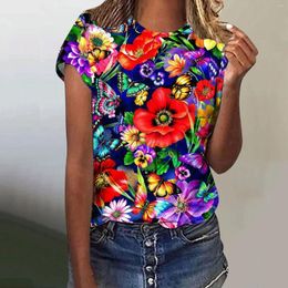 T-shirts pour femmes T-shirt fleur oiseau papillon impression 3d T-shirt femmes mode col rond chemise à manches courtes enfants hauts t-shirts graphique