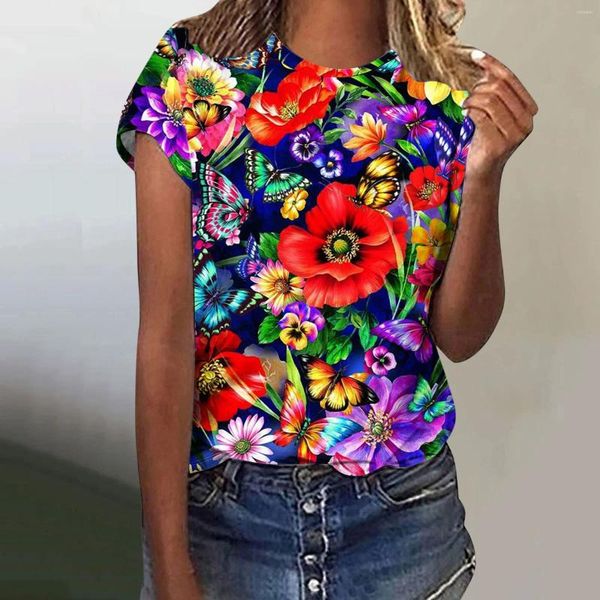 Camisetas para mujer, camiseta con estampado 3d de flores, pájaros y mariposas, camiseta de manga corta con cuello redondo a la moda para mujer, camisetas para niños, camisetas gráficas