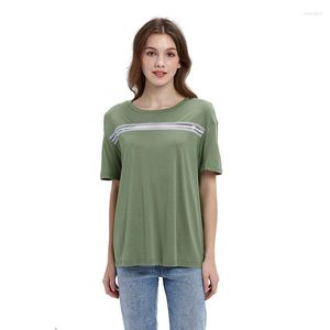 Dames T-shirts T-shirt Eenvoudige groene kleurendruk O-hals Tops Zomer Retro Harajuku Damesmode Losse kleding