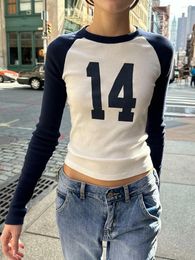 T-shirts voor dames T-shirts voor dames Raglantops Casual lange mouwen Ronde hals Letterprint Slim fit doeken Streetwear