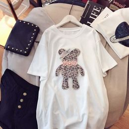T-shirts pour femmes T-shirts Harajuku Girls Love Tops Cartoon Diamonds O-cou Manches courtes Loose Summer Tshirt Bear White Tees Cloth M-4XL