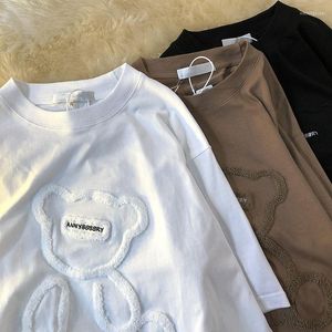 Camisetas de mujer, camisetas Harajuku para chicas, camisetas de talla grande con letras Jacquard, cuello redondo, manga corta, camiseta holgada de verano, camisetas blancas de oso, ropa