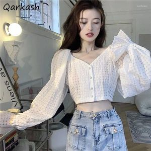 Camisetas para mujer Camisetas Mujeres Manga acampanada Con cuello en V Ahueca hacia fuera Sólido Elegante Todo fósforo Coreano Moda Slim Fit Sweet Spicy Girls Crop Tops