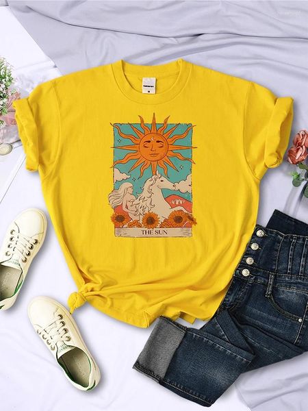 T-shirts pour femmes Tarot Card Art The Sun Prints Femme T-shirt Confortable Manga Esthétique Manches courtes Vintage Classique Vêtements