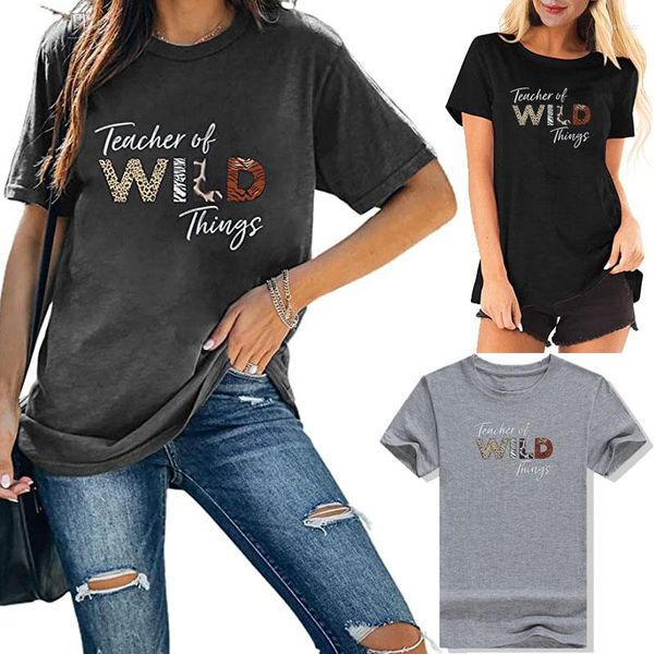 T-shirts pour femmes Enseignant Femmes des choses sauvages Chemise Léopard Jungle Graphique Tee Cadeau d'enseignement drôle