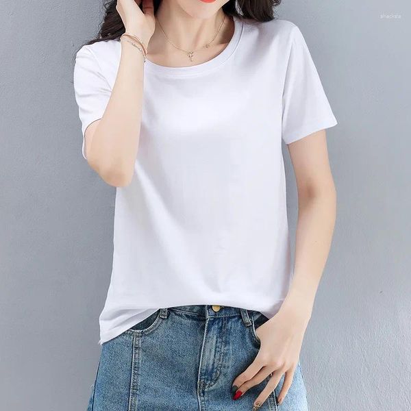 T-shirts Femmes Tee-shirt Couleur Solid Basic Femmes Casual Plaine Manches courtes O-Cou Harajuku Summer Top Coréen Noir Blanc Tshirt M-XXL