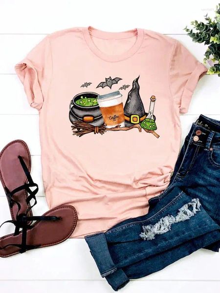 Camisetas para mujer Camiseta Top Ropa Halloween Otoño Otoño Camiseta Señoras Bruja Dibujos animados Tendencia Acción de Gracias Camisa básica con estampado gráfico para mujer