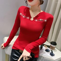 Dames t shirts tees sexy lente herfst mode v nek u-vormige holle boren lange mouw blusas mujer de moda y2k tshirts dames tops 91f