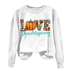 T-shirts pour femmes, sweat-shirt d'amour de Thanksgiving, vêtements citrouille, tenue d'halloween, col ras du cou, mignons hauts féminins d'automne