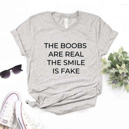 Dames T-shirts De Borsten Zijn Echte Glimlach Is Fake Print Vrouwen T-shirts Katoen Casual Grappig Shirt Voor Lady Yong Girl Top Tee hipster FS-137