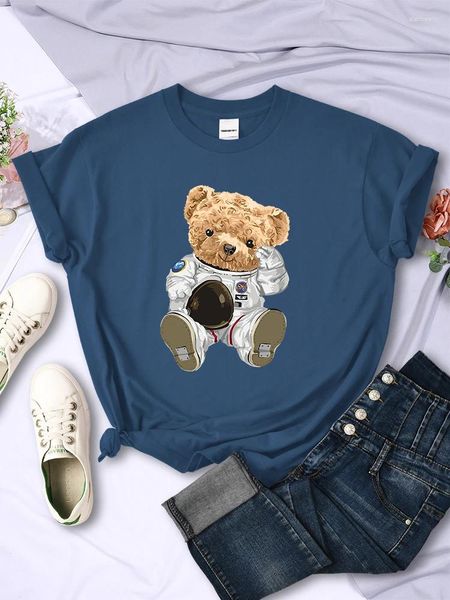 Camisetas para mujer El gran oso de peluche Astronauta Camiseta con estampado Mujer Casual Tops deportivos Hip Hop Cool Tee Ropa Calle Verano Corto