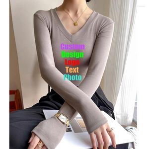 T-Shirt à manches longues pour femmes, épais, Modal, col en v, épaule, sous-couche, automne hiver, hauts moulants, LOGO personnalisé