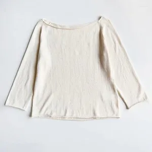 T-shirt à manches trois-quarts pour femmes, haut tricoté roulé, tissu doux, confortable et délicat, automne 2023