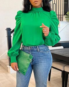 Camisetas de mujer Tie Back Shirred Puff Sleeve Top Mujer Color sólido Moda Casual O Neck Tops Pullover