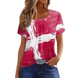 Dames t shirts tie-dye bedrukte knop omlaag t-shirt korte mouw