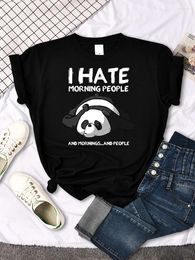T-shirts de femmes Panda fatigué I Hate Morning People Cartoon Migne Print Feme Fashion Tops Softs Tops T-shirts