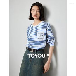 T-shirts Femmes Toyouth Femmes Tee Tops 2024 Printemps Lettre Imprimé Poche Col Rond Coton Casual Blanc