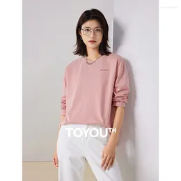 Camisetas para mujer Toyouth Mujeres Tees 2024 Otoño Manga larga Cuello redondo Camiseta suelta Carta Impresión Casual Básico Simple Negro Blanco Rosa Tops