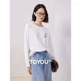 Vrouwen T-shirts Toyouth Vrouwen Tees 2024 Herfst Lange Mouw Ronde Hals Losse T-shirt Print Katoen Casual Alle Match Basic tops