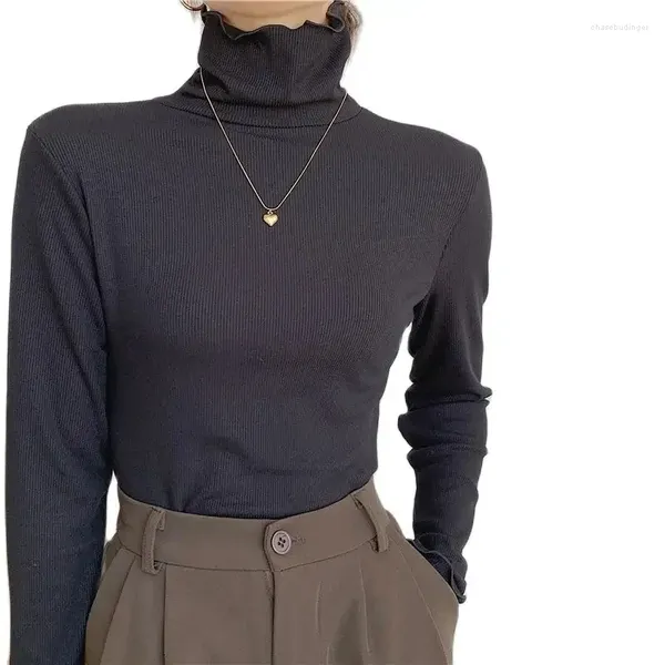 T-shirt manches longues col roulé pour femme, haut tricoté, à la mode, Design d'hiver et d'automne, couleur unie, épais et chaud