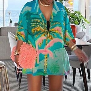 Dames T-shirts Ummer Beach Style Oversized damesknopen Turn-down kraag Korte mouw Tops Losvallend Casual Vakantieblouse Dames