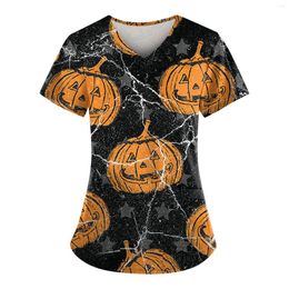 Dames T-shirts Uniform Mode Tops Halloween Zakblouse V-hals Korte Mouw Scrubs Kostuumaccessoires Vrouwen Afdrukken Kleding