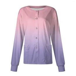 Camisetas para mujer, uniformes para mujer, Tops exfoliantes degradados, Uniformes de manga larga con bolsillos, Blusas para enfermeras, ropa de enfermería