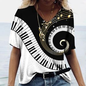 Dames t shirts v-neck zomer mode korte mouw t-shirt 3D piano print trend pullover kleding casual straattop
