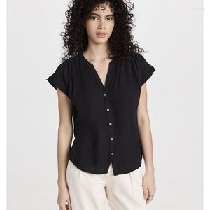 T-shirts pour femmes Col en V Texture froissée Léger Cool Lâche Tempérament Chemise à manches courtes