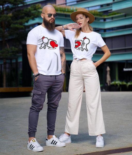 T-shirts pour femmes Saint Valentin Aimant drôle Couple T-shirts Amant T-shirt Été T-shirt à manches courtes